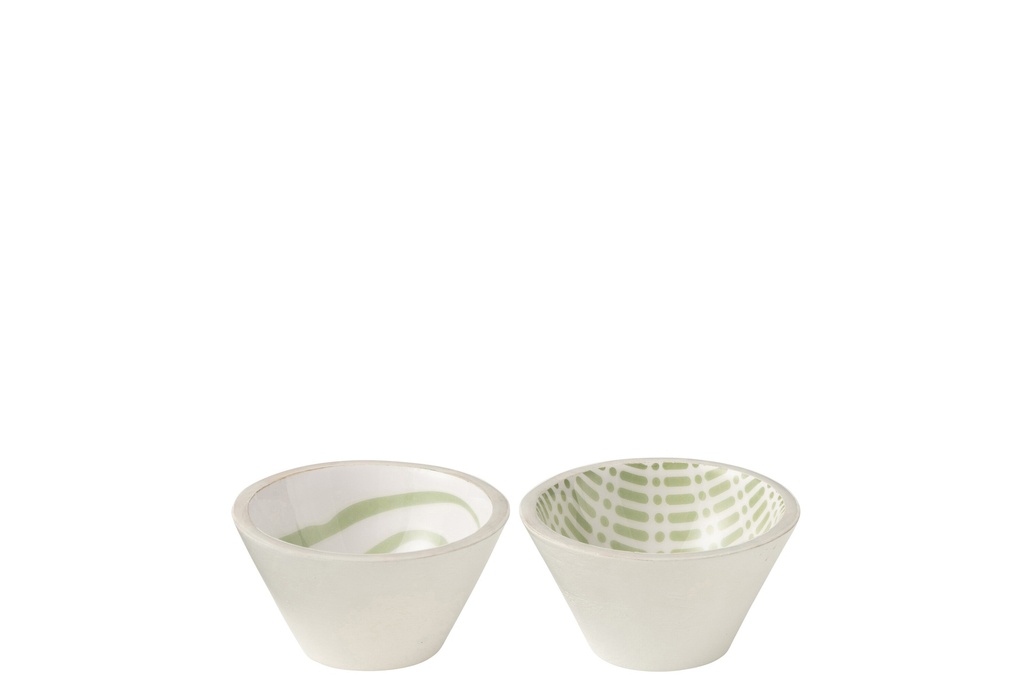 Bowl Mango Wood Green/White Small