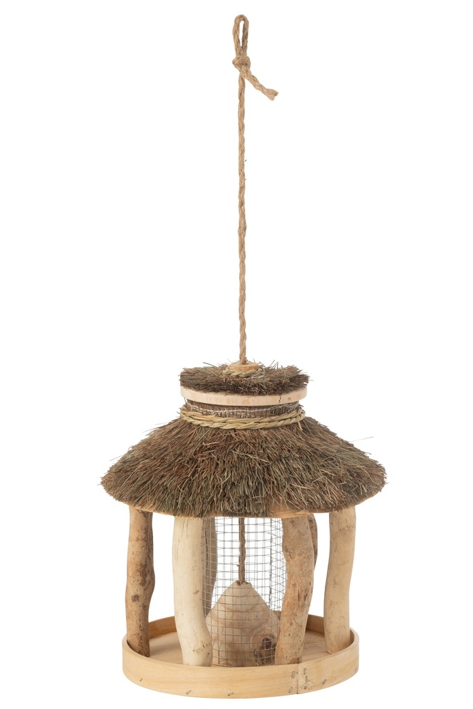 Nichoir suspendu + mangeoire en bois/herbe séchée naturelle