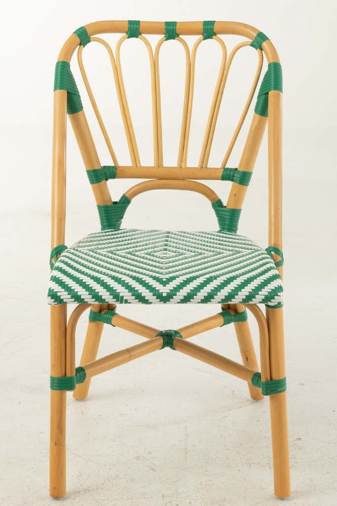 Dining Chair Rattan Dark Green/White