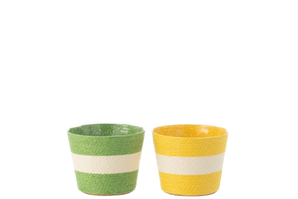 Cordes pour pots de fleurs à rayures en papier/PET jaune/vert