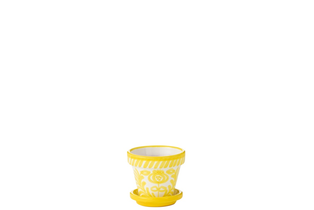 Flowerpot+Plate Granada Handmade/Handpainted Ceramic Yellow/White