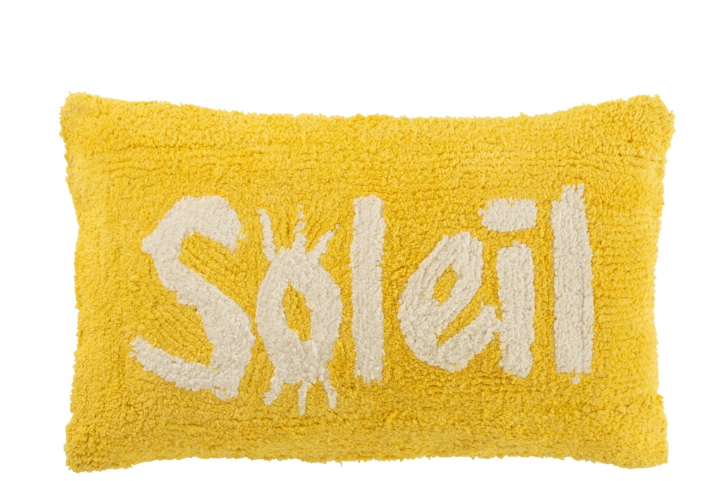 Coussin Soleil Tufté Coton Jaune/Blanc
