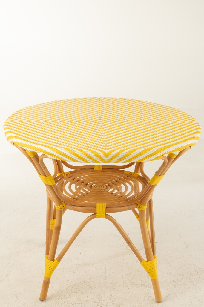 Table à manger en rotin jaune/blanc