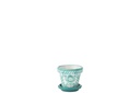 Flowerpot+Plate Granada Handmade/Handpainted Ceramic Aqua/White