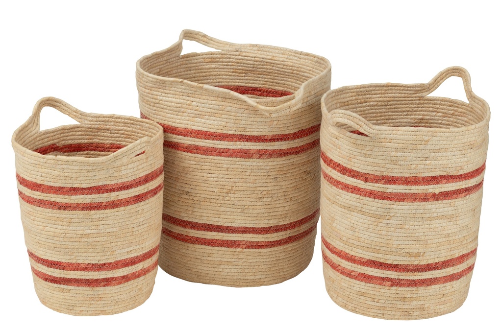 Set Of 3 Basket Stripes+Handle Corn