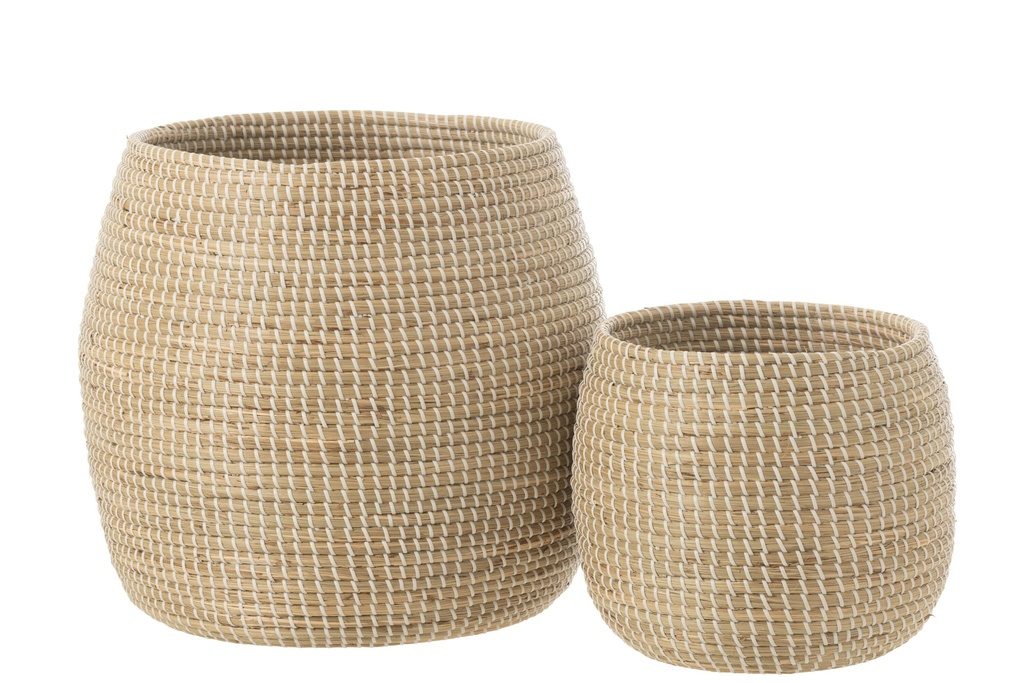 Set Of 2 Basket Seagrass/Plastic Natural/White