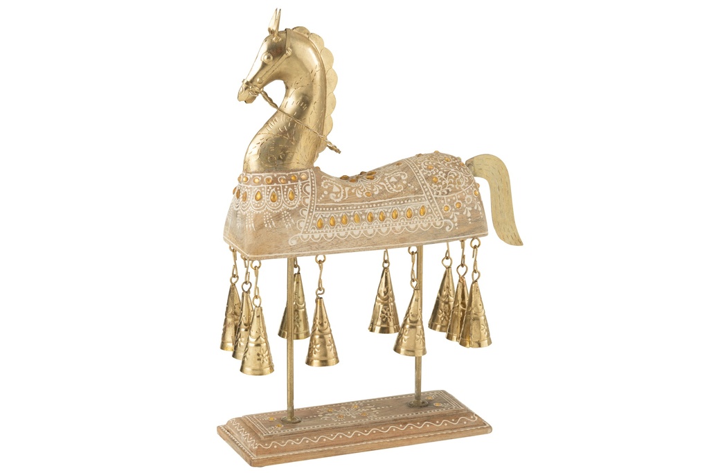 Cloches de cheval en bois de manguier/fer naturel/blanc