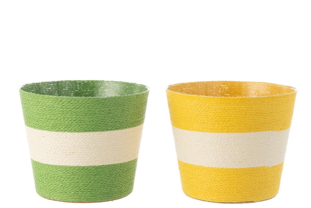 Cordes pour pots de fleurs à rayures en papier/PET jaune/vert