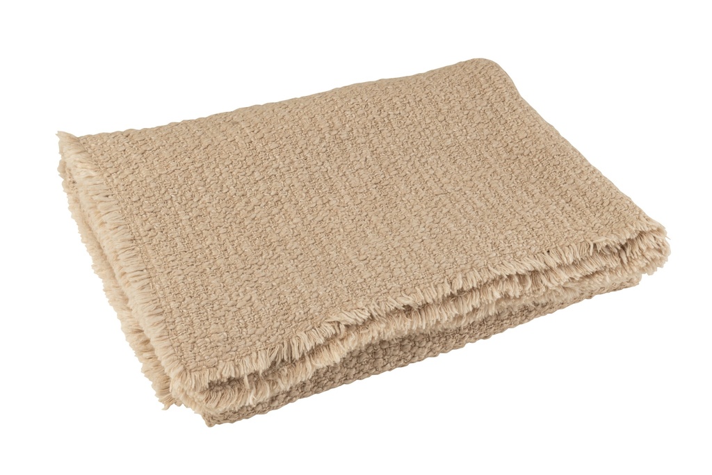 [47147] Plaid à bords effilochés en coton/polyester beige