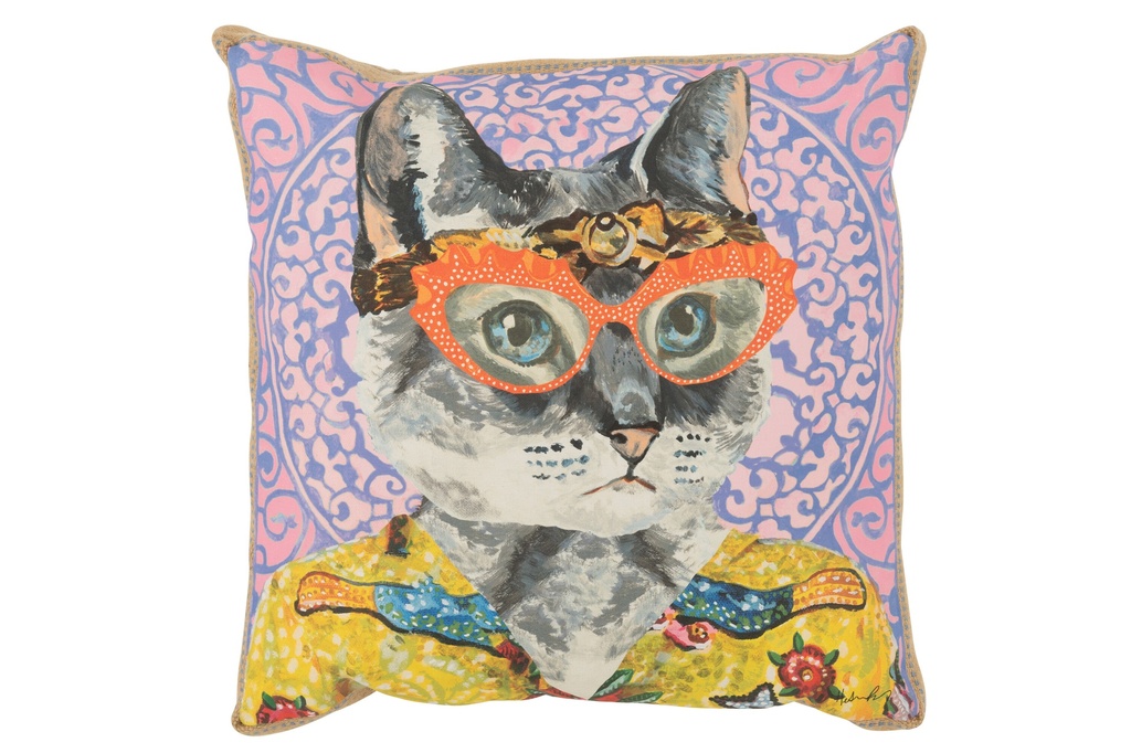 Oreiller Chat Popart Mélange Polyester/Lin