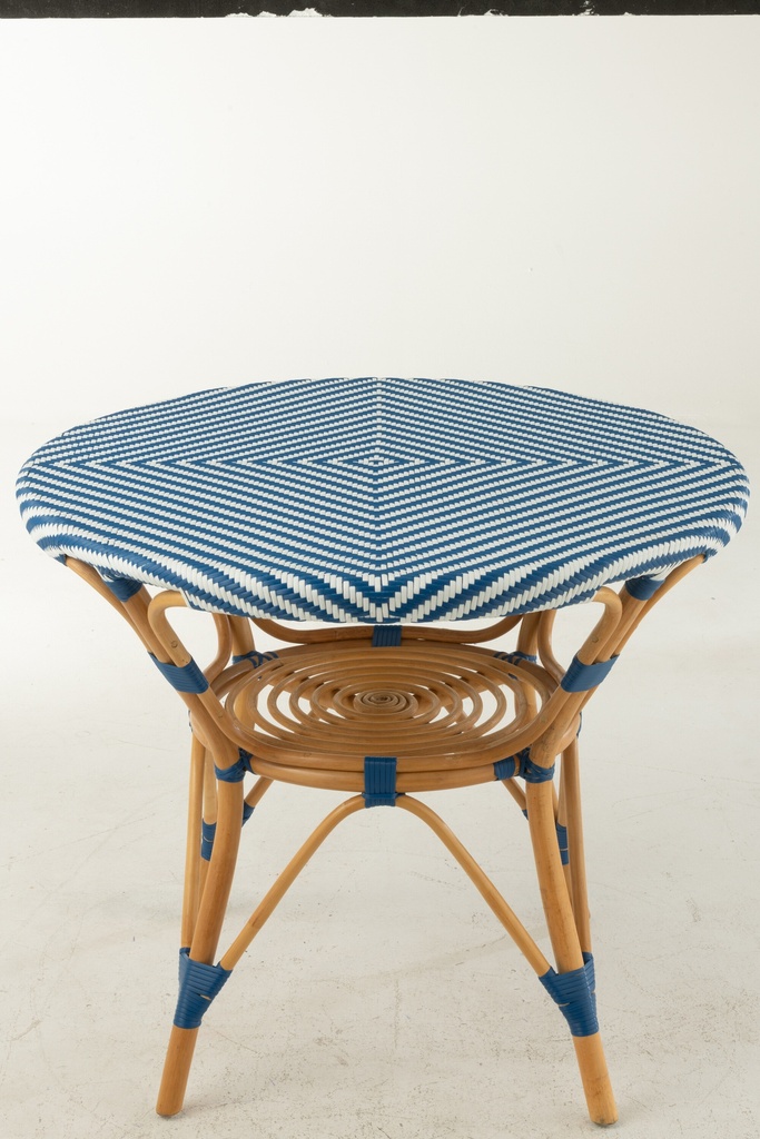 Table à manger en rotin bleu/blanc