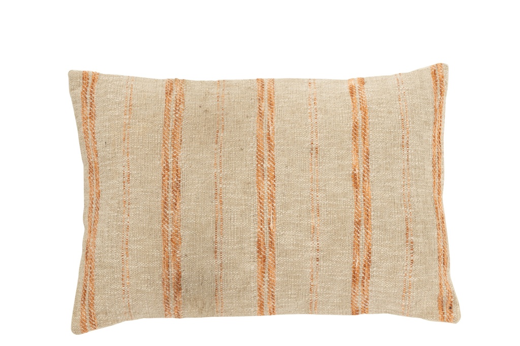 Coussin Rectangle Rayures Lin/Coton Beige/Rouille