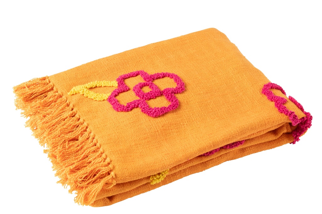 Plaid Fleurs Coton Orange+Rose/Jaune