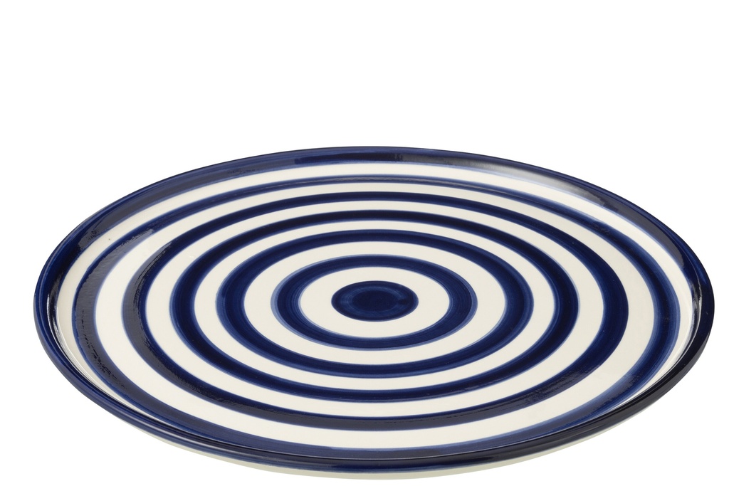 Plate Granada Stripes Ceramic White/Cobalto