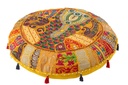 Pouf Plat Rond Motifs+Glands Coton