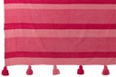 Plaid Rayures + Pompons Coton Rose