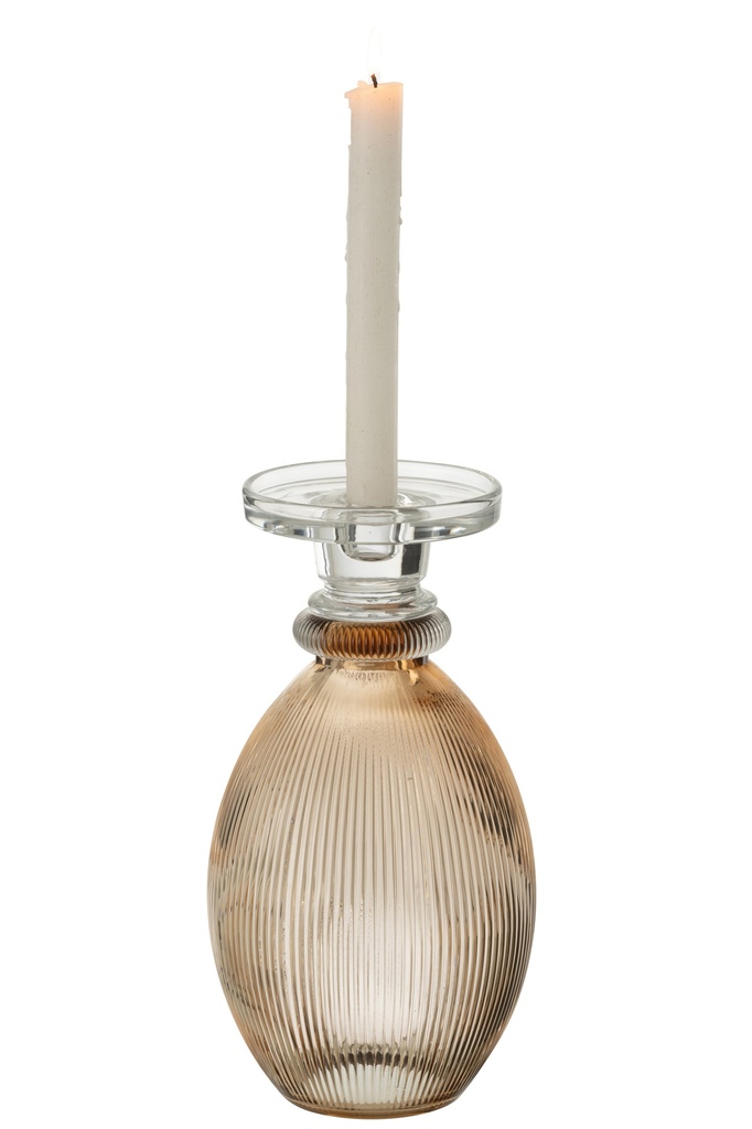 Bougeoir/Vase Malik Rond Verre Taupe/Transparent