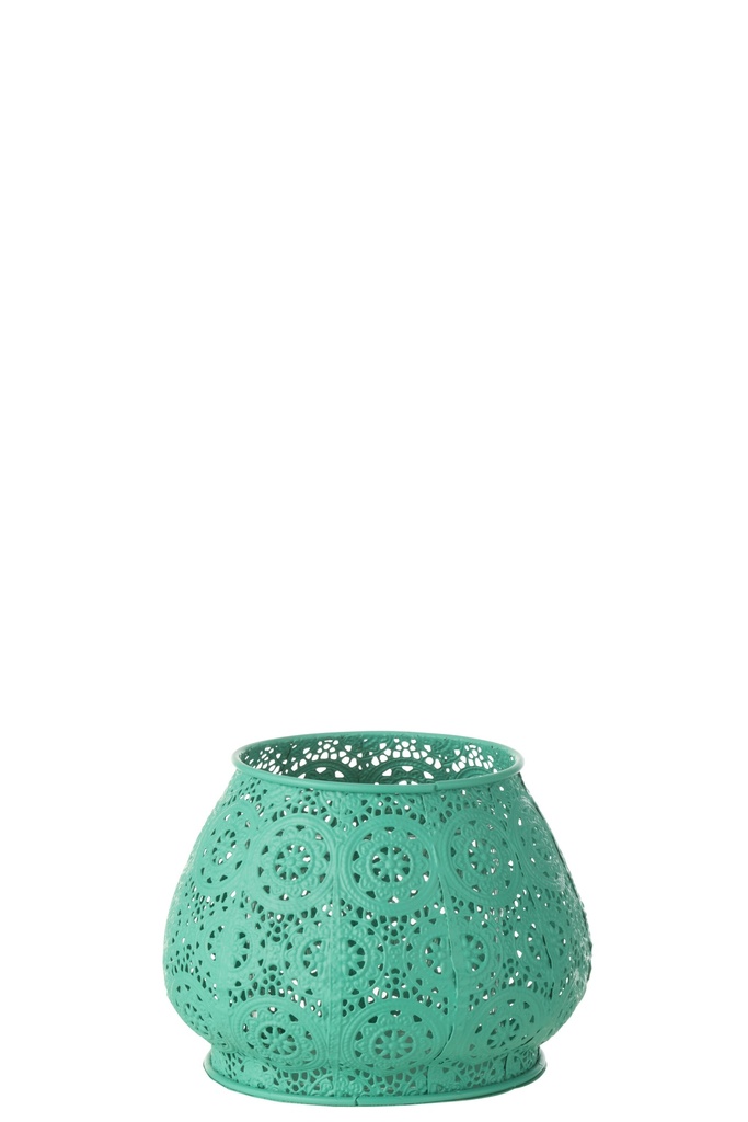 Tealight Holder Cylinder Metal/Glass Cyan