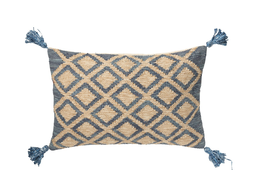 Coussin rectangulaire motif losange jute/coton