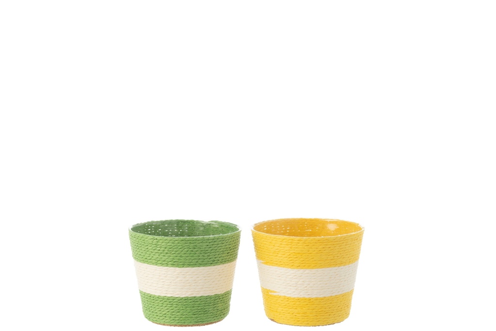 Cordes pour pots de fleurs à rayures en papier/PET jaune/vert