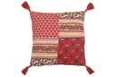 Coussin Fleurs+Pompons Coton Rouge