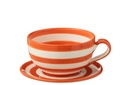 Tasse et assiette Granada Stripes en céramique blanche/orange