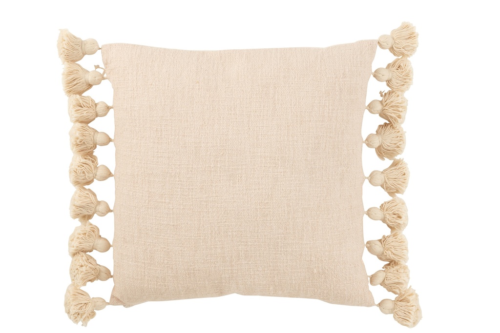 Coussin Pompon Coton Carré Pêche