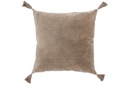 Coussin Pompon Coton Velours Marron