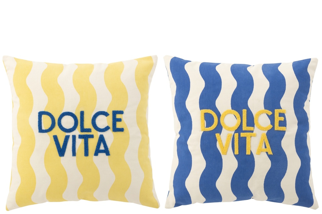 Coussin Dolce Vita Coton Bleu/Jaune