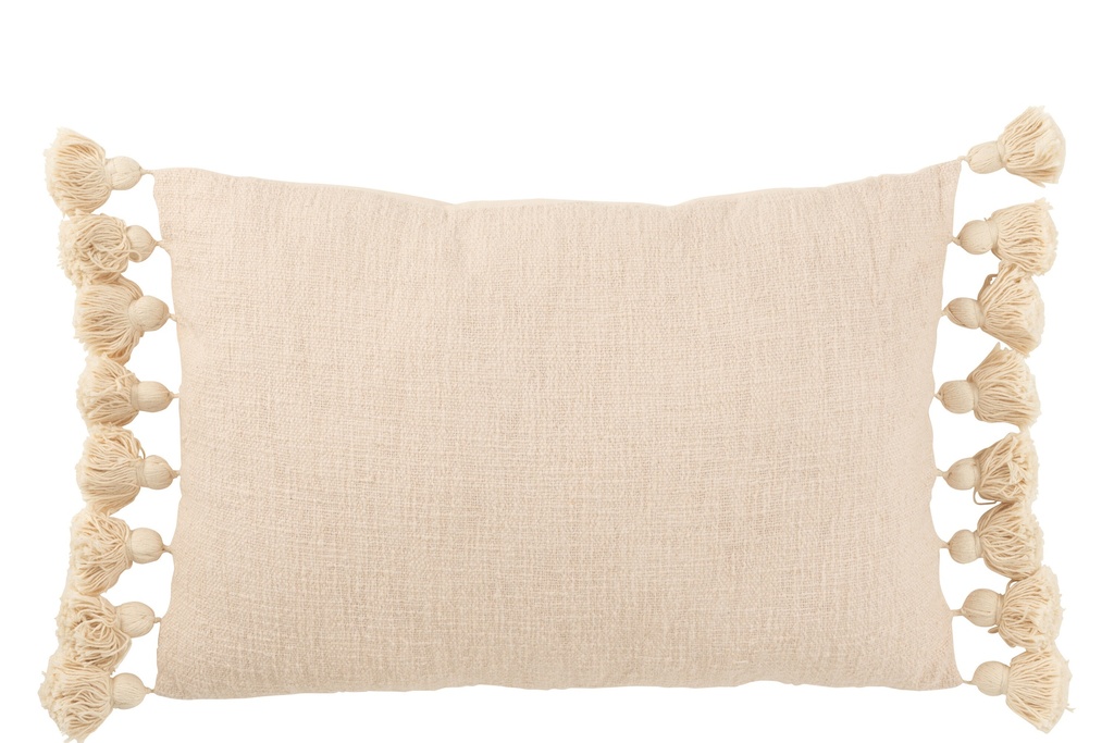 Coussin Pompon Coton Pêche Long