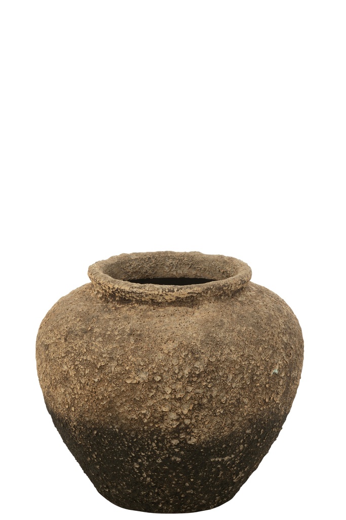 Pot de fleurs rond antique en ciment marron/noir