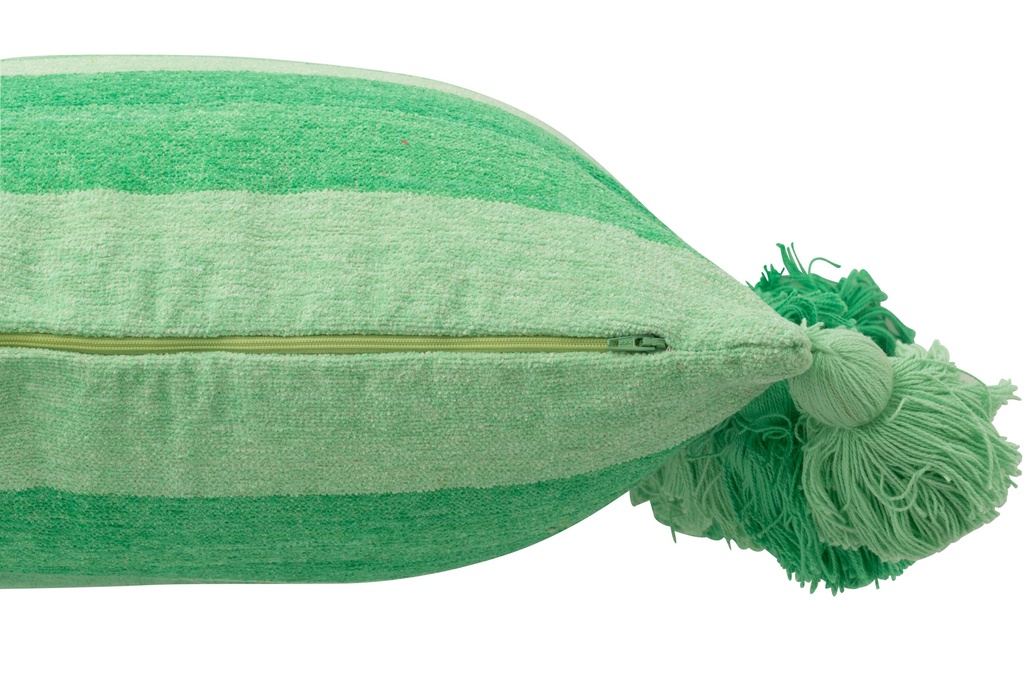 Coussin Rayures+Pompons Coton Vert