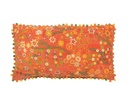 Cushion Rectangle Flowers+Pompoms Velvet Orange