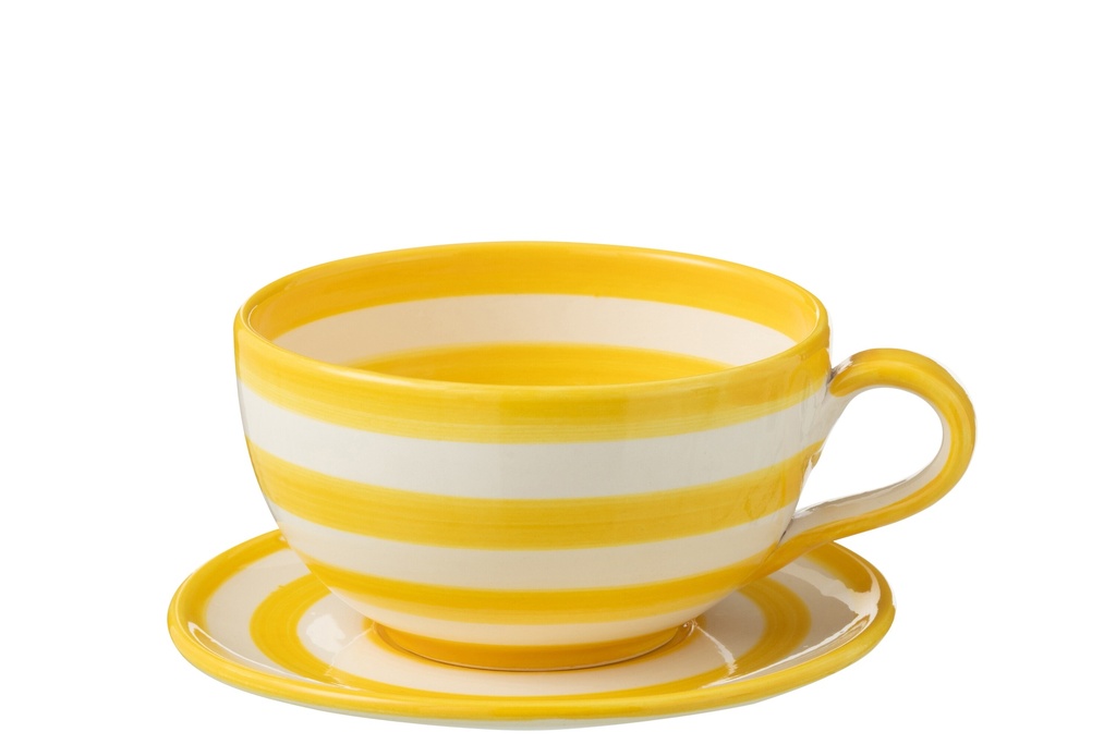 Tasse et assiette Granada Stripes en céramique blanche/jaune