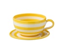 Tasse et assiette Granada Stripes en céramique blanche/jaune