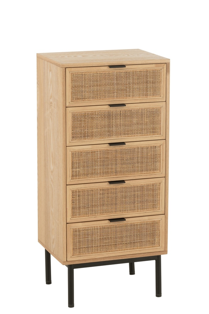 Meuble 5 tiroirs MDF/Métal Naturel/Noir