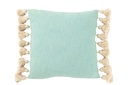 Coussin Carré+Pompons Coton/Polyester Bleu Cyan