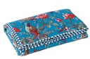 Plaid Oiseaux/Fleurs Velours de Coton Bleu