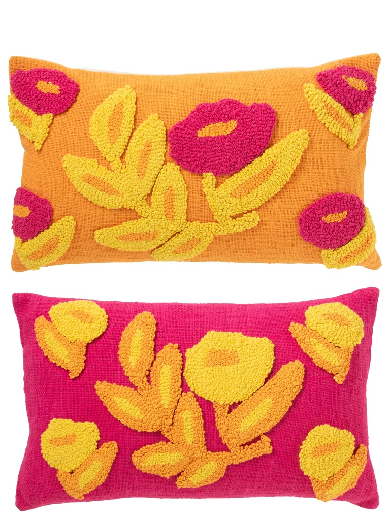Coussin Rectangle Broderie Fleur Coton