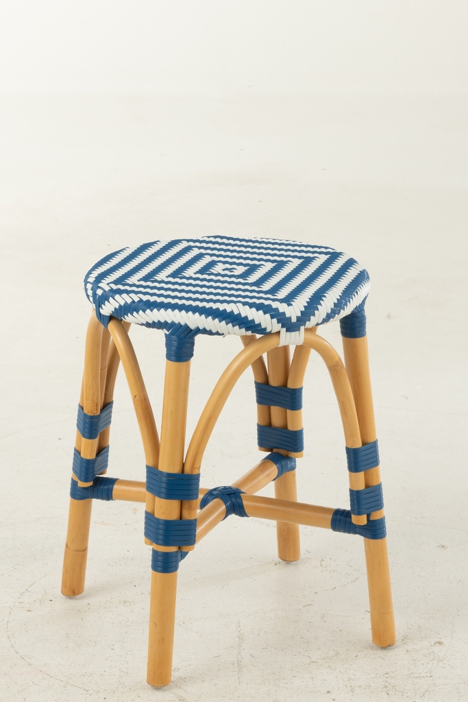 Stool Rattan Blue/White Small