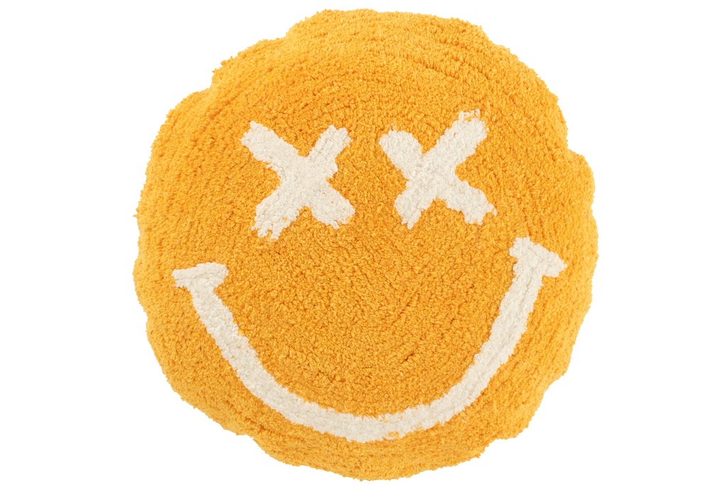 Coussin Smiley Tufté Coton Orange/Blanc
