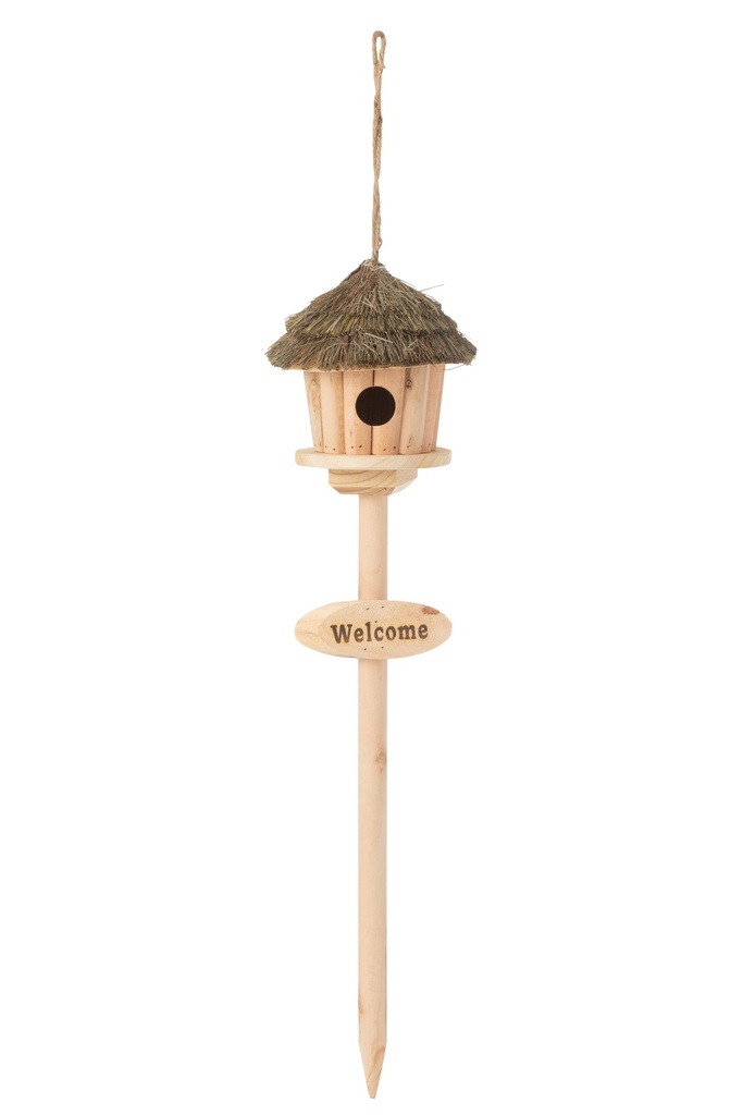 Birdhouse On Stand Welcome Wood/Dried