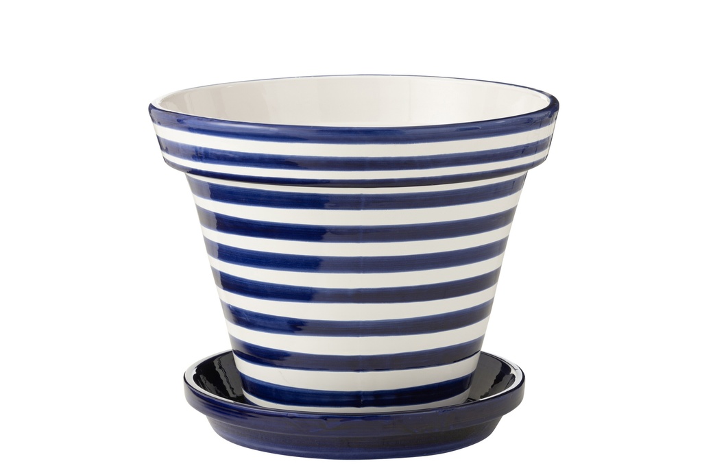 Pot de fleurs + assiette Granada Stripes en céramique fait main/peint à la main