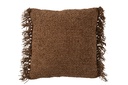Coussin tissé + franges viscose/coton marron foncé
