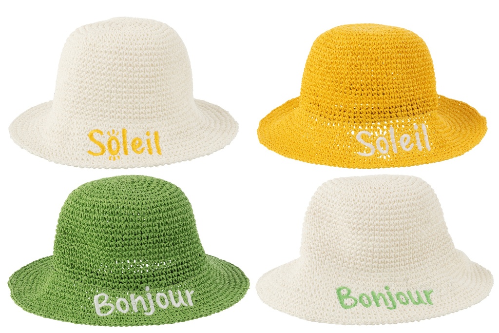Hat Bonjour/Soleil Paper White/Green/Yellow Assortmnent