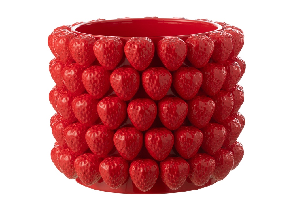 Flowerpot Strawberries Ceramic Red Extra