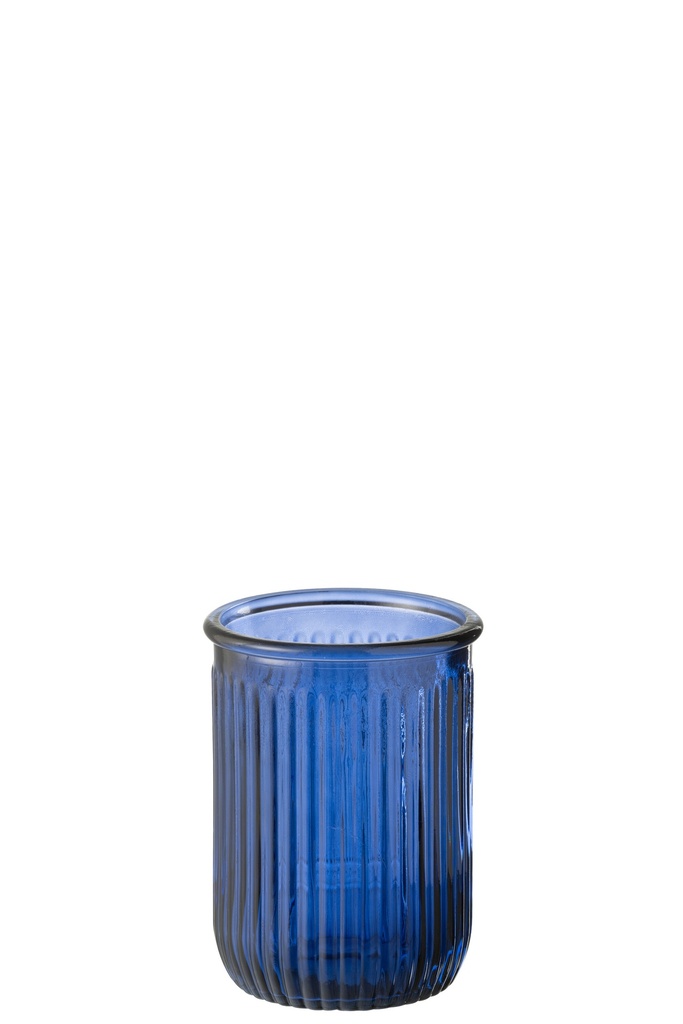 Vase en verre rayé bleu