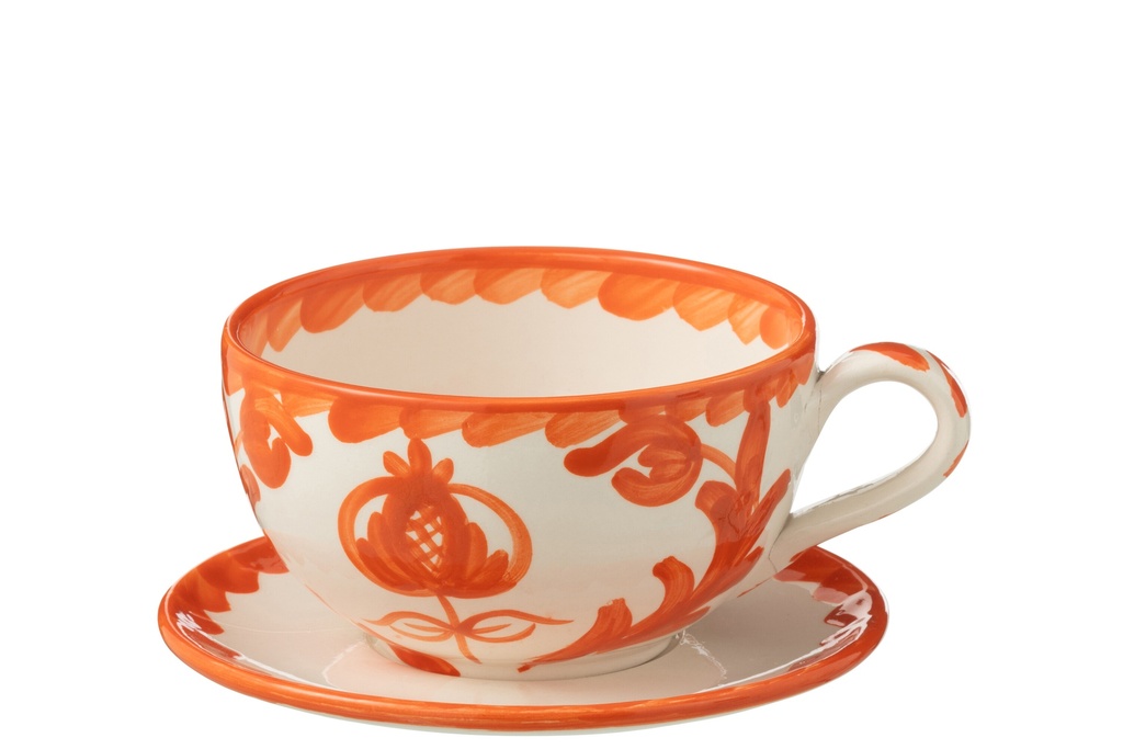 Tasse + Assiette Granada Céramique Blanc/Orange