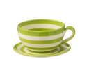 Tasse et assiette Granada Stripes en céramique blanche/verte