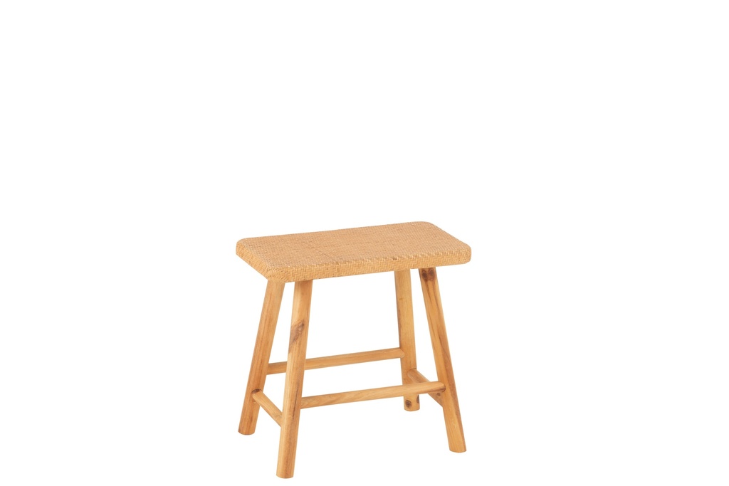 Tabouret Rectangulaire Canne/Bois de Sapin Naturel